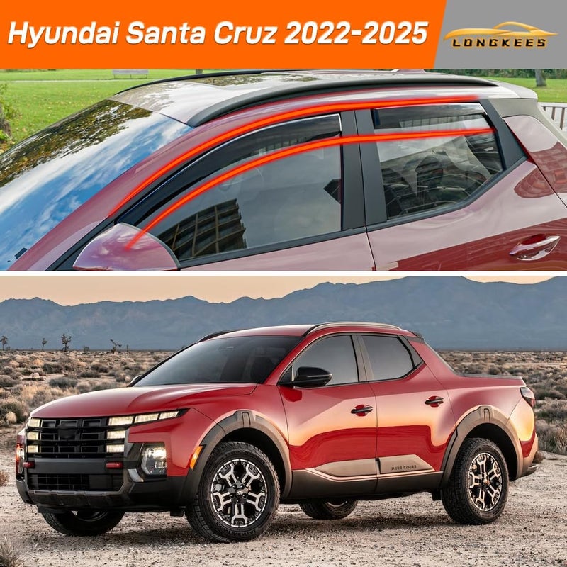 LONGKEES in-Channel Window Visors Rain Guards FIT Hyundai Santa Cruz 2022-2025 (2022-2025) – 4-Piece in-Channel Dark-Smoke Polycarbonate Vent Deflectors - Image 2